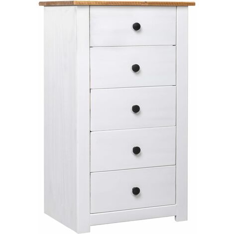 Cassettiera in Legno di Pino con 5 Cassetti Credenza stile Rustico vari colori  colore : Bianco