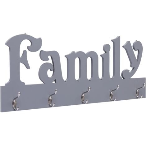 Furniture Limited - Appendiabiti a Muro FAMILY Grigio 74x29,5 cm