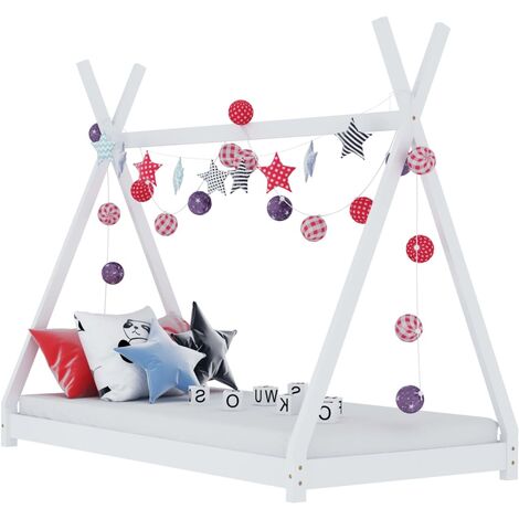 Letto per Bambini Bianco in Legno Massello di Pino Tenda varie dimensioni dimensioni : 80x160 cm