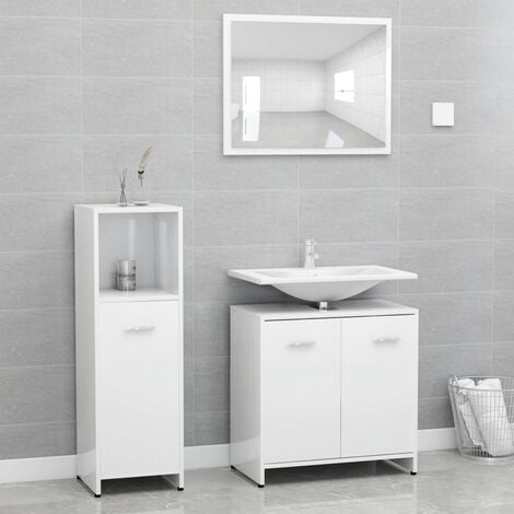 Set da bagno elegante dotato di mobile medio sottolavabo e specchio vari  colori colore : Bianco Lucido