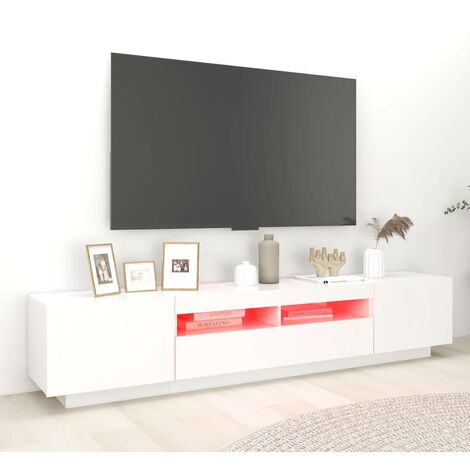 Mobile componibile Porta TV 200x35x40 cm con Luci LED vari colori colore : Bianco