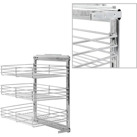 vidaXL Cestino da Cucina in Rete a 3 Livelli Argento 47x35x56 cm