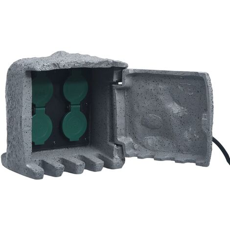 Presa da Esterno 4 Spine Resistente all'Acqua Poliresina Grigia vidaXL
