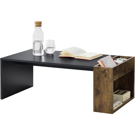 Tavolino basso contenitore da salotto soggiorno 34x95x50 cm nero/legno scuro