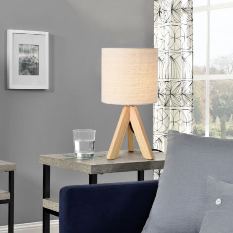 Lampada da tavolo 28h cm in ceramica beige lucido e paralume in cotone - Bamby