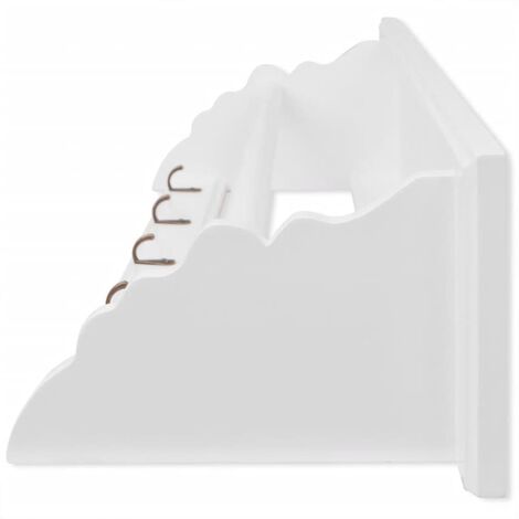 Appendiabiti in MDF 70x18x26 cm Stile Barocco con 5 Ganci e Mensola Bianco