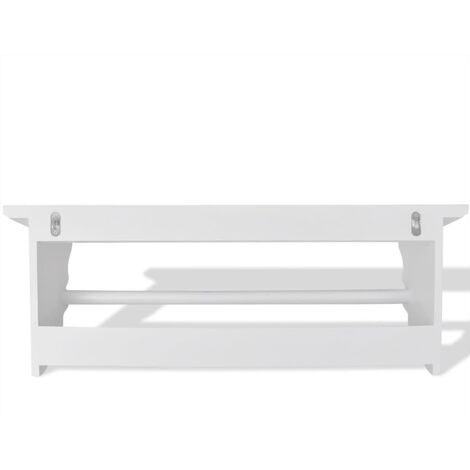 Appendiabiti in MDF 70x18x26 cm Stile Barocco con 5 Ganci e Mensola Bianco