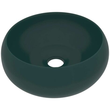vidaXL Lavandino Lusso Rotondo Verde Scuro Opaco 40x15 cm in Ceramica