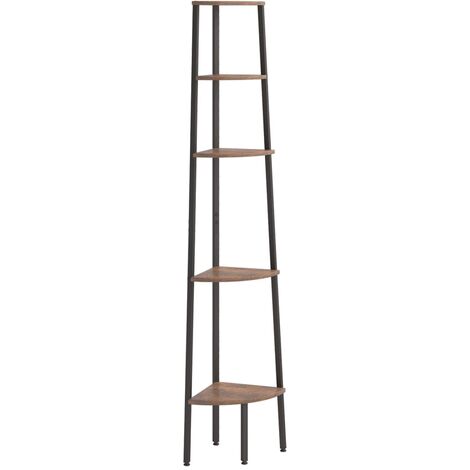 vidaXL Scaffale Angolare 5 Livelli Marrone Scuro Nero 45,5x31,5x180 cm
