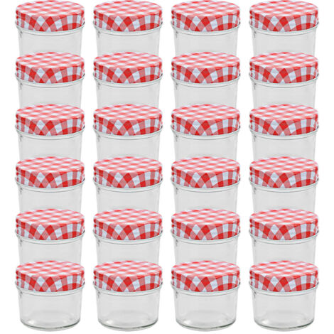 Vasi Marmellata in Vetro Coperchio Bianco e Rosso 24 pz 110 ml vidaXL