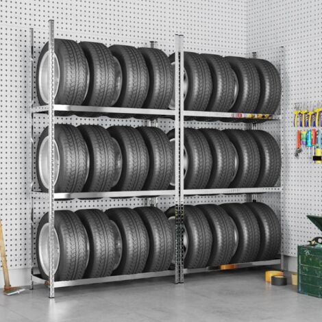 Set 2 portapneumatici in acciaio 100x40x200cm a 3 livelli resistente e robusto