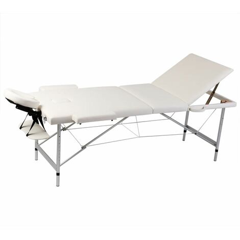 vidaXL Lettino Massaggio Pieghevole Crema 3 Zone con Telaio Alluminio