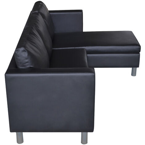 DIVANO ANGOLARE Sofà IN ECOPELLE ARREDO SOGGIORNO POUF REVERSIBILE 188x122X77 coloreprincipale : Nero