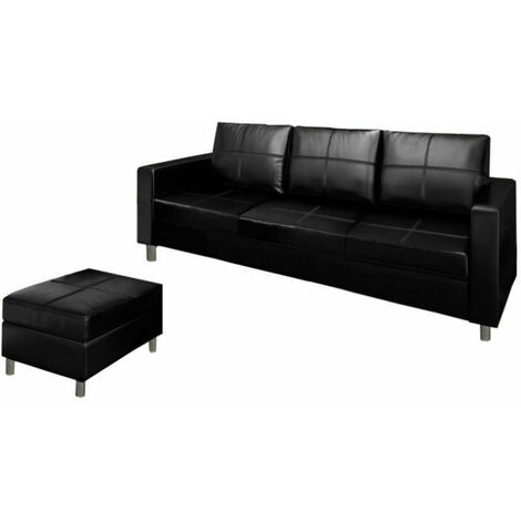 DIVANO ANGOLARE Sofà IN ECOPELLE ARREDO SOGGIORNO POUF REVERSIBILE 188x122X77 coloreprincipale : Nero
