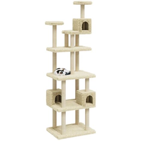 PawHut Tiragraffi per gatto a Soffitto Multilivello 240-260cm,Albero  Palestra per Gatti con Cucce, Amache e Scale, Corde in Sisal, Grigio Scuro  e Bianco Sisal