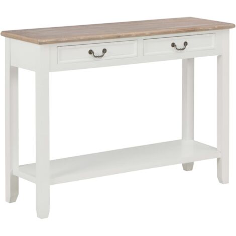 Vidaxl – Tavolo consolle bianco 110x35x80 cm in MDF e legno massello di pino – 2 cassetti e ripiano – Elegante per interni (1/5)