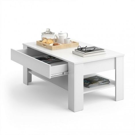 bianco 100 x 50 x 44 cm 20150 g Tavolino da tè semplice moderno con un cassetto per soggiorno Cikonielf 