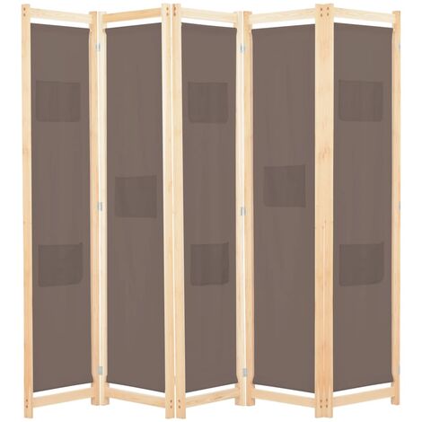 vidaXL Divisorio a 5 Pannelli Marrone 200x170x4 cm in Tessuto