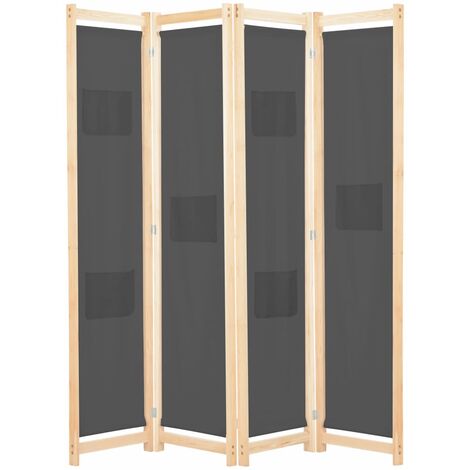 vidaXL Divisorio a 4 Pannelli Grigio 160x170x4 cm in Tessuto