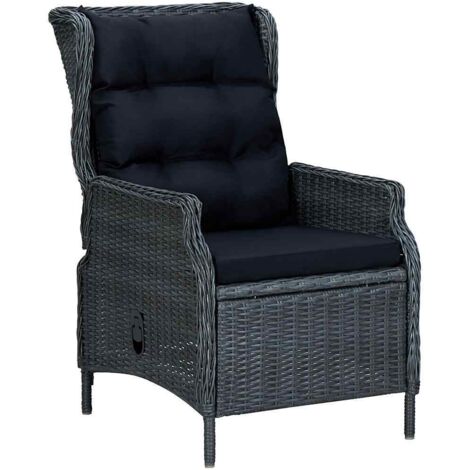 vidaXL Sedia da Giardino Reclinabile e Cuscino Polyrattan Grigio Scuro