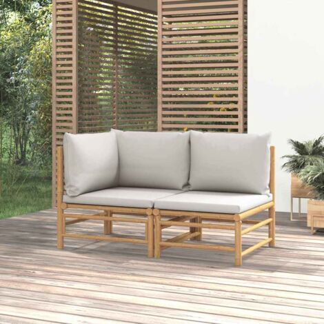 vidaXL Set Salotto da Giardino 2pz con Cuscini Grigio Chiaro Bambù