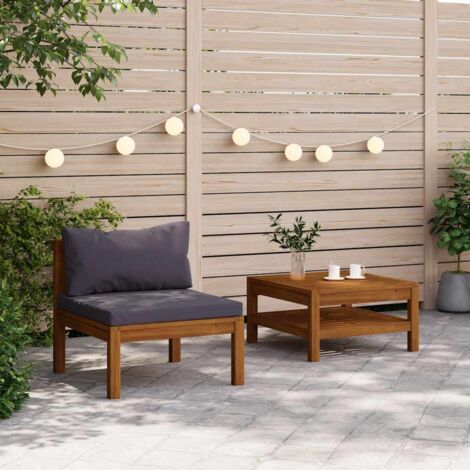 vidaXL Set Divani da Giardino 2pz Cuscini Grigio Scuro Massello Acacia