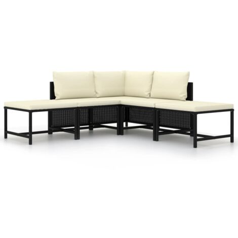 vidaXL Set Divani da Giardino 5 pz con Cuscini in Polyrattan Nero