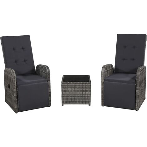 vidaXL Set da Bistrot 3 pz con Cuscini in Polyrattan Grigio (1/5)
