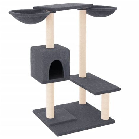 PawHut Albero Tiragraffi per Gatti trespolo gatti in Sisal con Cuccia,  Piattaforme e Giochi, 60x40x120cm