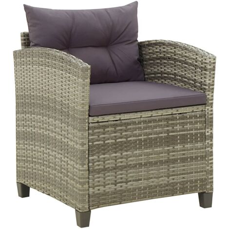 vidaXL Sedia da Giardino con Cuscini in Polyrattan Grigio (1/5)