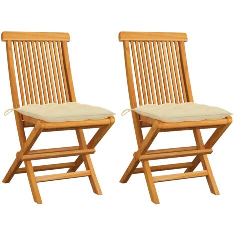 Sedie da Giardino 2 pz Cuscini Bianco Crema in Massello di Teak vidaXL 639879 (1/5)