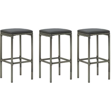 vidaXL Sgabelli da Bar con Cuscini 3 pz Grigi in Polyrattan