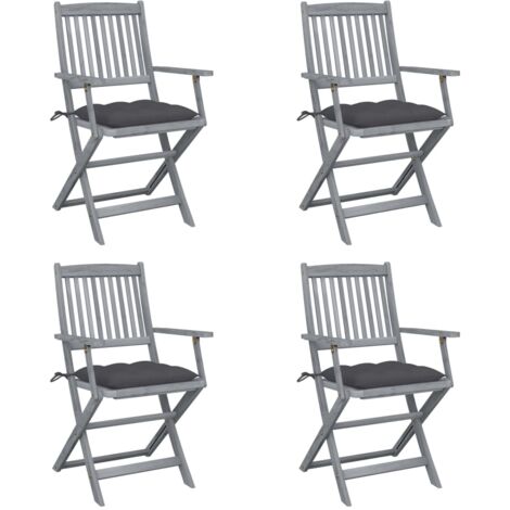 vidaXL Sedie da Giardino Pieghevoli 4pz con Cuscini in Massello Acacia
