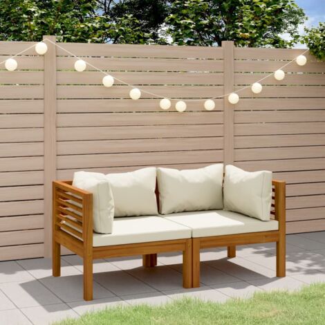 vidaXL Divano da Giardino a 2 Posti con Cuscino Crema Massello Acacia