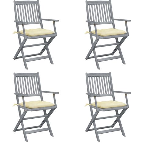 vidaXL Sedie da Giardino Pieghevoli 4pz con Cuscini in Massello Acacia