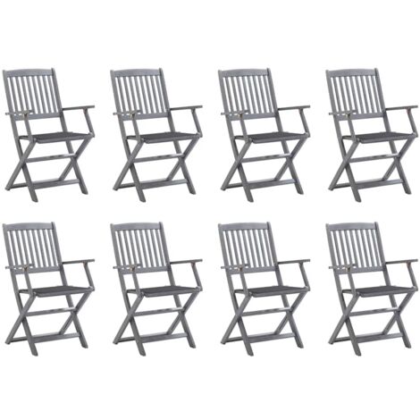 vidaXL Sedie da Giardino Pieghevoli 8 pz con Cuscini Massello