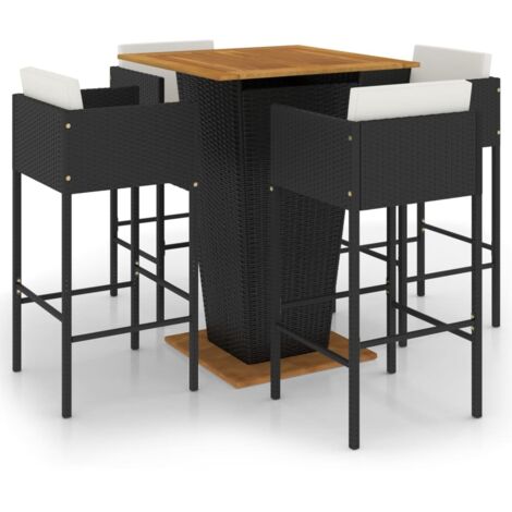 vidaXL Set Bar da Giardino 5 pz con Cuscini in Polyrattan Nero (1/5)
