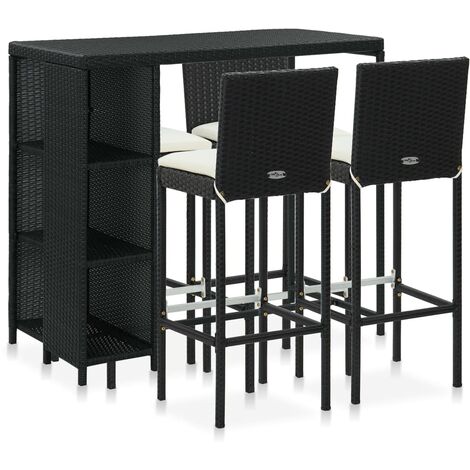 vidaXL Set da Bar da Giardino 5 pz con Cuscini in Polyrattan Nero