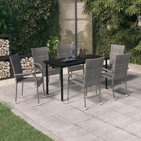 vidaXL Set da Pranzo per Giardino 7 pz con Cuscini Grigio e Nero