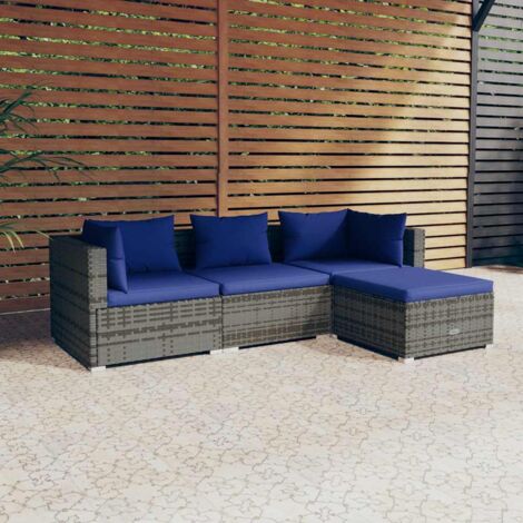vidaXL Set Divani da Giardino 4 pz con Cuscini in Polyrattan Grigio