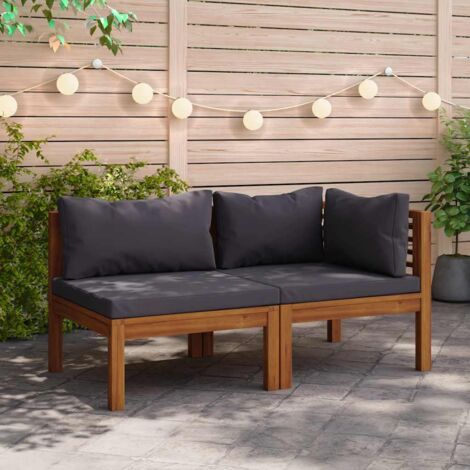 vidaXL Set Divani da Giardino 2 pz con Cuscini Grigio Scuro in Acacia