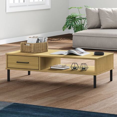 vidaXL Tavolino Salotto Gambe Metallo Marrone Legno Massello Pino OSLO