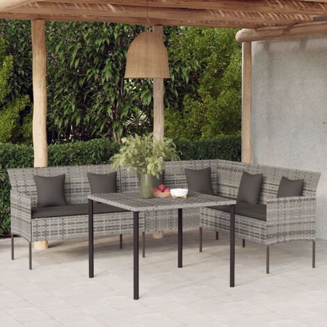 vidaXL Divano da Giardino a L con Cuscini Grigio in Polyrattan (1/5)