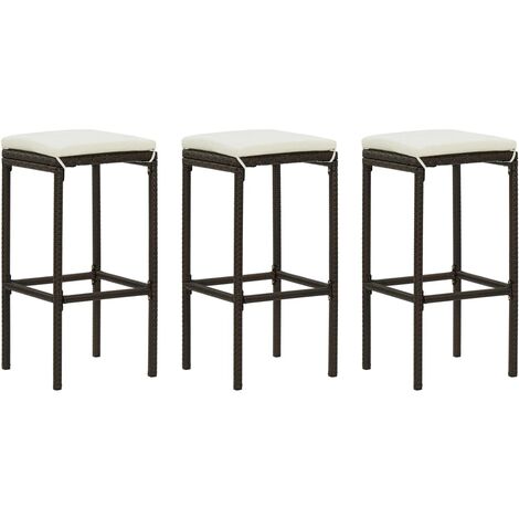 vidaXL Sgabelli da Bar con Cuscini 3 pz Marroni in Polyrattan