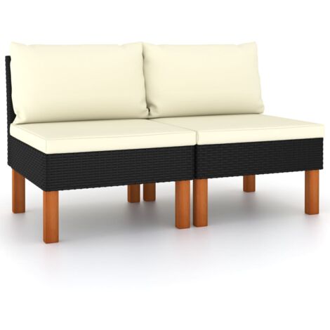 vidaXL Divani Centrali 2 pz Polyrattan e Legno Massello di Eucalipto