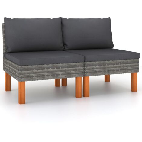 vidaXL Divani Centrali 2 pz Polyrattan e Legno Massello di Eucalipto