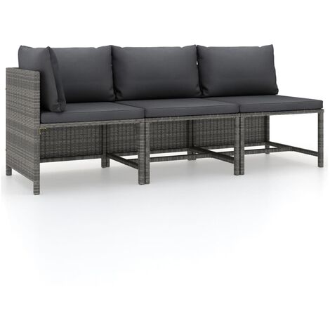 vidaXL Set Divani da Giardino 3 pz con Cuscini in Polyrattan Grigio