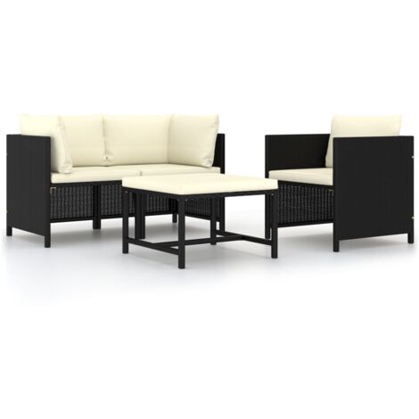 vidaXL Set Divani da Giardino 4 pz con Cuscini in Polyrattan Nero