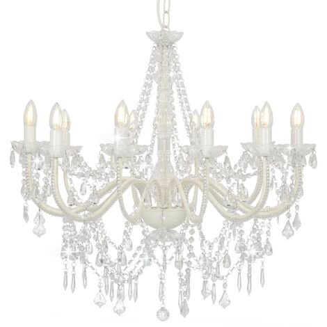Lampadario con Perline Candelabro Elegante 12 Lampadine E14 vari colori colore : Bianco
