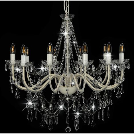 Lampadario con Perline Candelabro Elegante 12 Lampadine E14 vari colori colore : Bianco